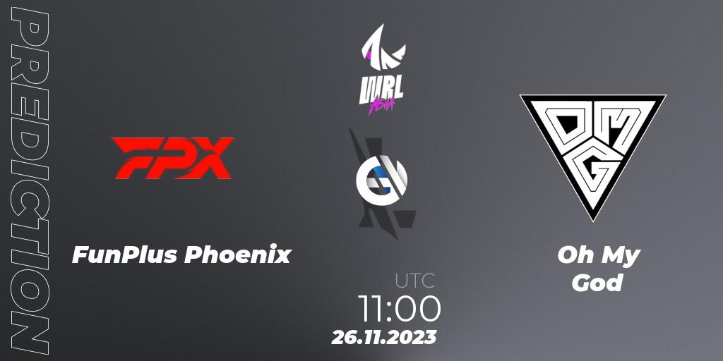 Prognose für das Spiel FunPlus Phoenix VS Oh My God. 26.11.2023 at 10:45. Wild Rift - WRL Asia 2023 - Season 2 - Regular Season