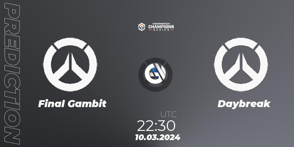 Prognose für das Spiel Final Gambit VS Daybreak. 10.03.24. Overwatch - Overwatch Champions Series 2024 - North America Stage 1 Group Stage
