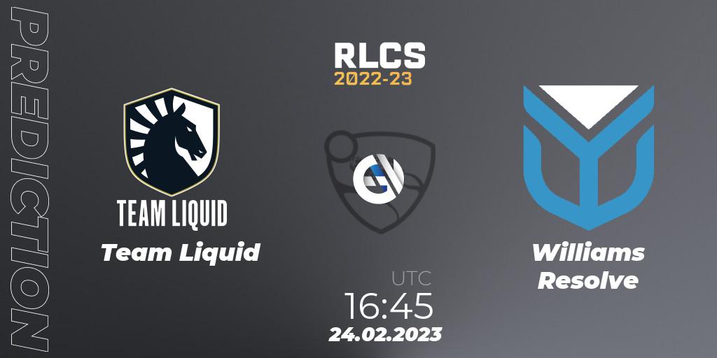Prognose für das Spiel Team Liquid VS Williams Resolve. 24.02.23. Rocket League - RLCS 2022-23 - Winter: Europe Regional 3 - Winter Invitational