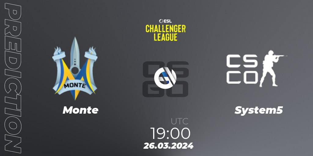 Prognose für das Spiel Monte VS System5. 26.03.24. CS2 (CS:GO) - ESL Challenger League Season 47: Europe
