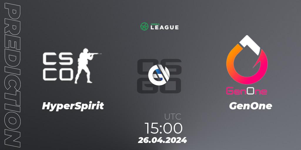 Prognose für das Spiel HyperSpirit VS GenOne. 02.05.24. CS2 (CS:GO) - ESEA Season 49: Advanced Division - Europe