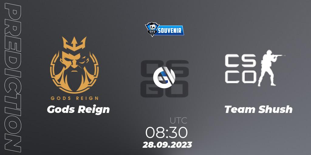 Prognose für das Spiel Gods Reign VS Team Shush. 28.09.2023 at 12:00. Counter-Strike (CS2) - Skyesports Souvenir 2023