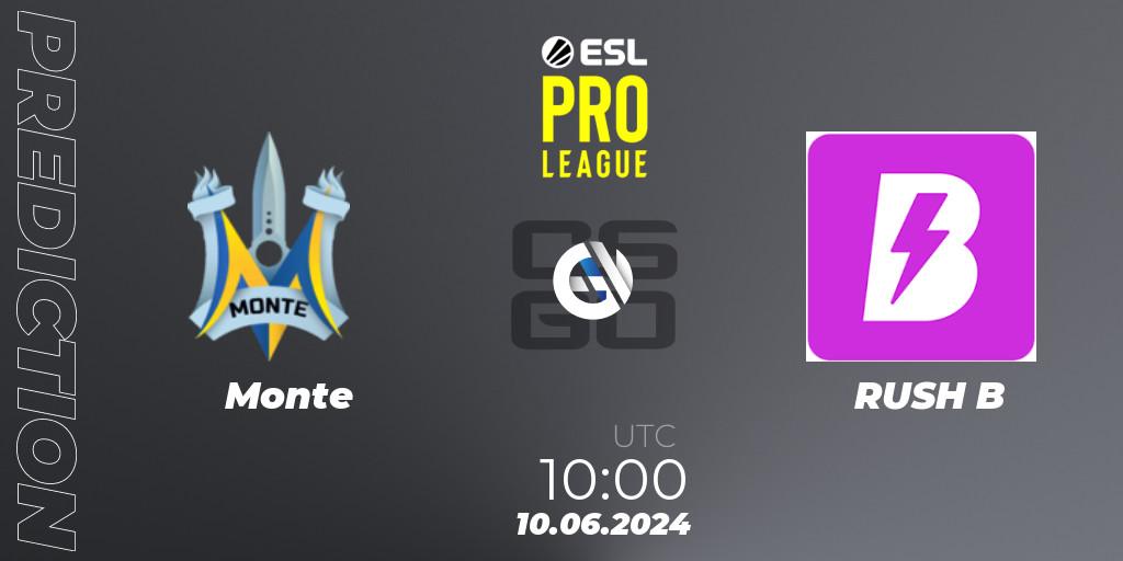 Prognose für das Spiel Monte VS RUSH B. 10.06.2024 at 10:00. Counter-Strike (CS2) - ESL Pro League Season 20: European Conference
