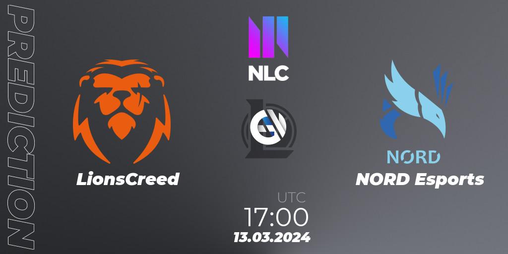 Prognose für das Spiel LionsCreed VS NORD Esports. 13.03.24. LoL - NLC 1st Division Spring 2024