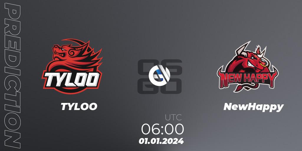 Prognose für das Spiel TYLOO VS NewHappy. 01.01.2024 at 06:00. Counter-Strike (CS2) - Asian Super League Season 1