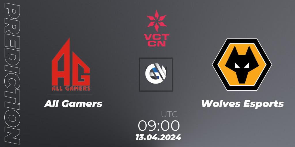 Prognose für das Spiel All Gamers VS Wolves Esports. 13.04.2024 at 09:00. VALORANT - VALORANT Champions Tour China 2024: Stage 1 - Group Stage