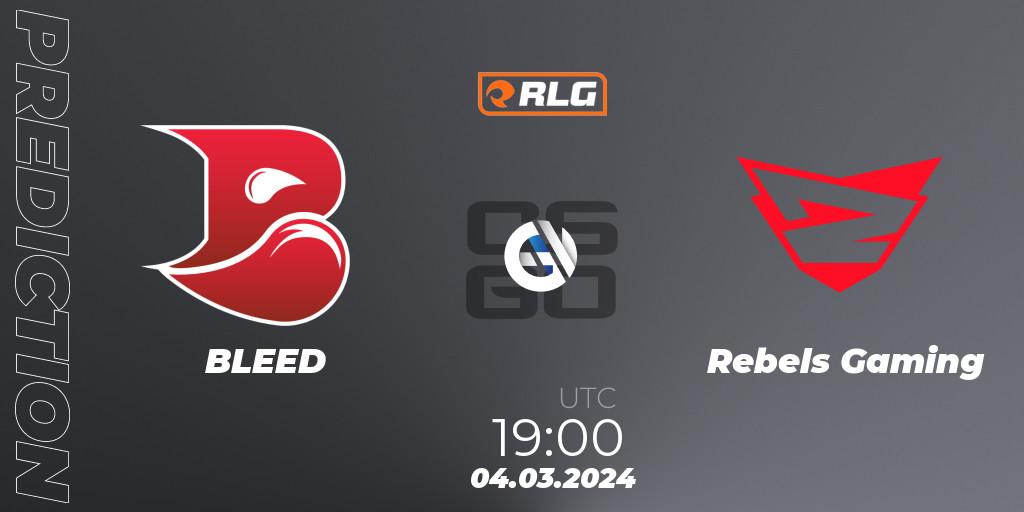 Prognose für das Spiel BLEED VS Rebels Gaming. 04.03.2024 at 19:00. Counter-Strike (CS2) - RES European Series #1