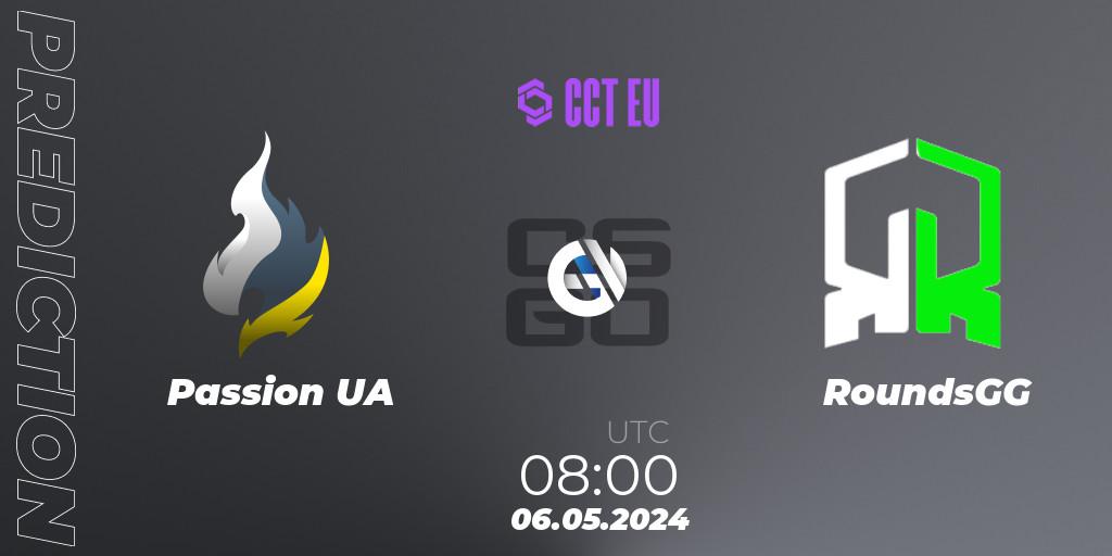 Prognose für das Spiel Passion UA VS RoundsGG. 06.05.2024 at 08:00. Counter-Strike (CS2) - CCT Season 2 European Series #3 Play-In