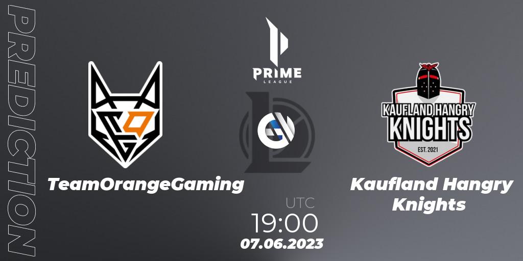 Prognose für das Spiel TeamOrangeGaming VS Kaufland Hangry Knights. 07.06.2023 at 19:00. LoL - Prime League 2nd Division Summer 2023