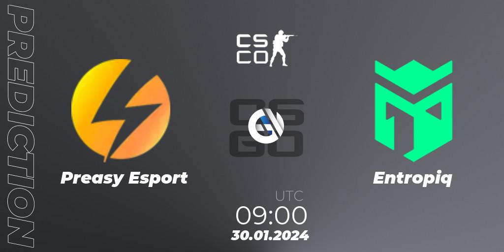 Prognose für das Spiel Preasy Esport VS Entropiq. 30.01.2024 at 09:10. Counter-Strike (CS2) - European Pro League Season 13