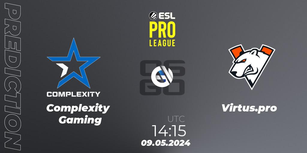 Prognose für das Spiel Complexity Gaming VS Virtus.pro. 09.05.2024 at 14:15. Counter-Strike (CS2) - ESL Pro League Season 19