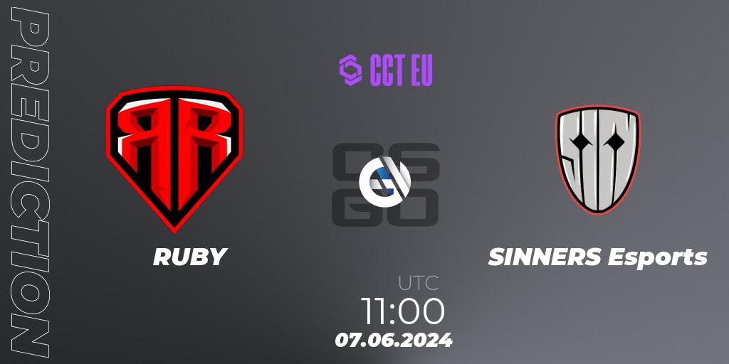Prognose für das Spiel RUBY VS SINNERS Esports. 07.06.2024 at 11:00. Counter-Strike (CS2) - CCT Season 2 Europe Series 5