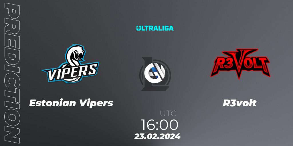 Prognose für das Spiel Estonian Vipers VS R3volt. 23.02.2024 at 16:00. LoL - Ultraliga 2nd Division Season 8