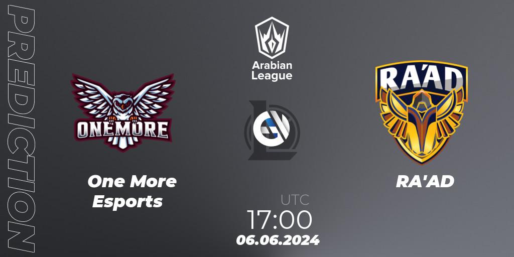 Prognose für das Spiel One More Esports VS RA'AD. 06.06.2024 at 17:00. LoL - Arabian League Summer 2024