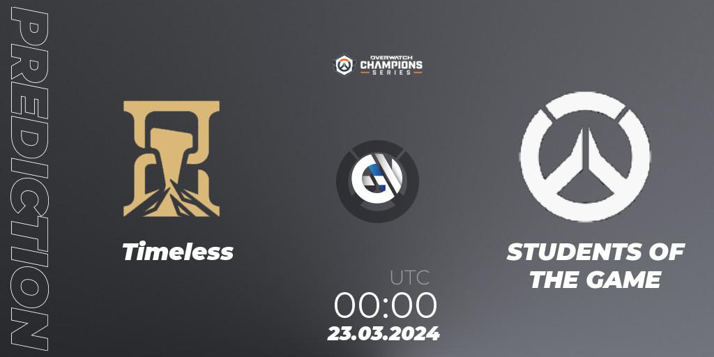 Prognose für das Spiel Timeless VS STUDENTS OF THE GAME. 22.03.24. Overwatch - Overwatch Champions Series 2024 - North America Stage 1 Main Event
