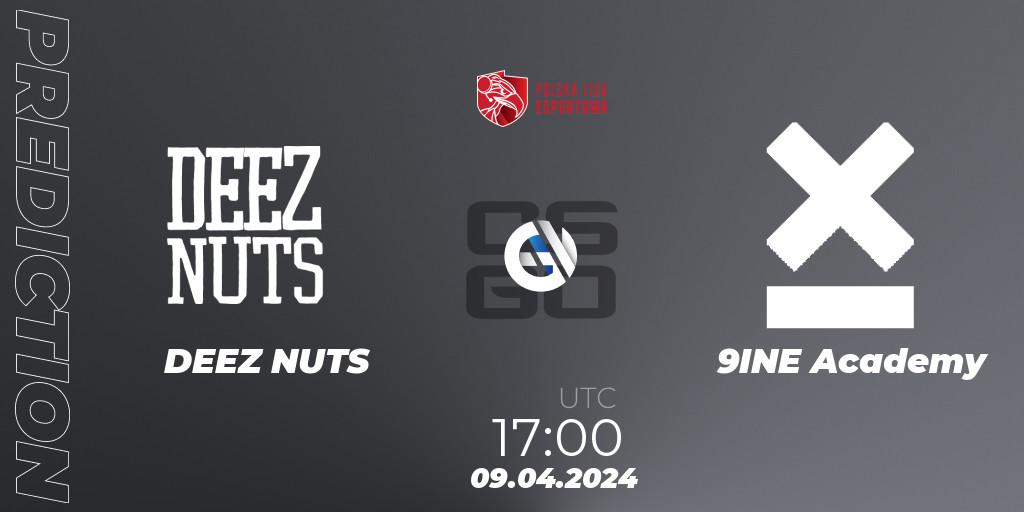 Prognose für das Spiel DEEZ NUTS VS 9INE Academy. 09.04.2024 at 17:00. Counter-Strike (CS2) - Polska Liga Esportowa 2024: Split #1