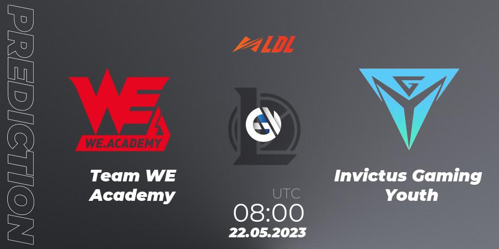 Prognose für das Spiel Team WE Academy VS Invictus Gaming Youth. 22.05.2023 at 09:00. LoL - LDL 2023 - Regular Season - Stage 2