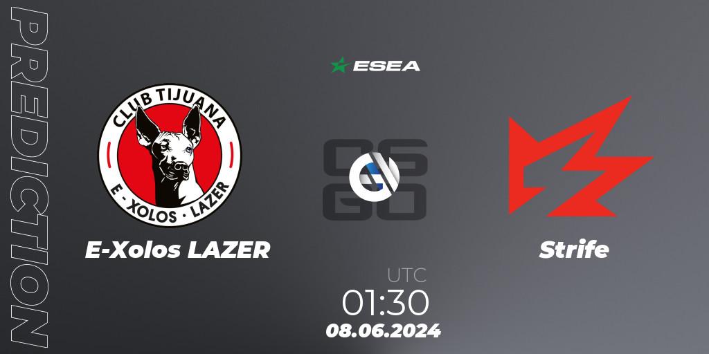 Prognose für das Spiel E-Xolos LAZER VS Strife. 08.06.2024 at 01:30. Counter-Strike (CS2) - ESEA Advanced Season 49 North America