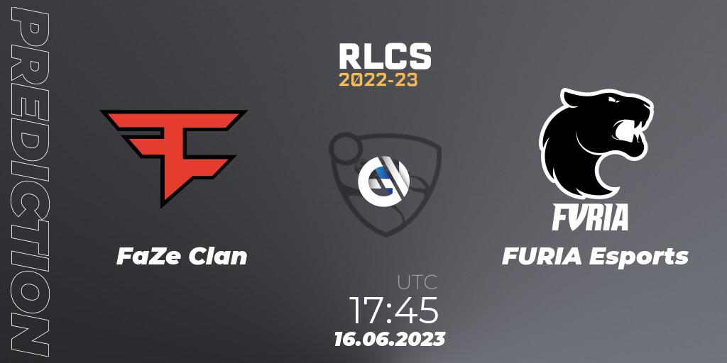 Prognose für das Spiel FaZe Clan VS FURIA Esports. 16.06.2023 at 17:45. Rocket League - RLCS 2022-23 - Spring: North America Regional 3 - Spring Invitational