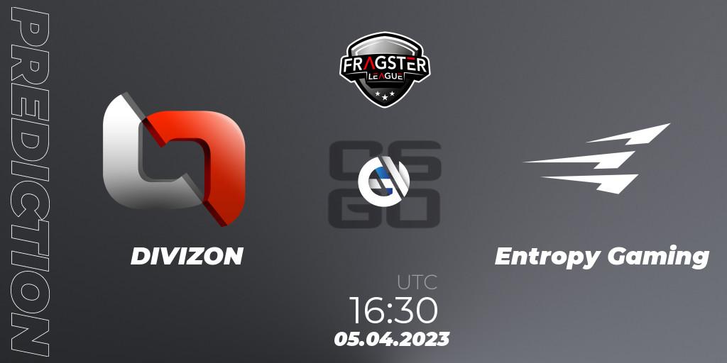 Prognose für das Spiel DIVIZON VS Entropy Gaming. 05.04.2023 at 16:30. Counter-Strike (CS2) - Fragster League Season 4