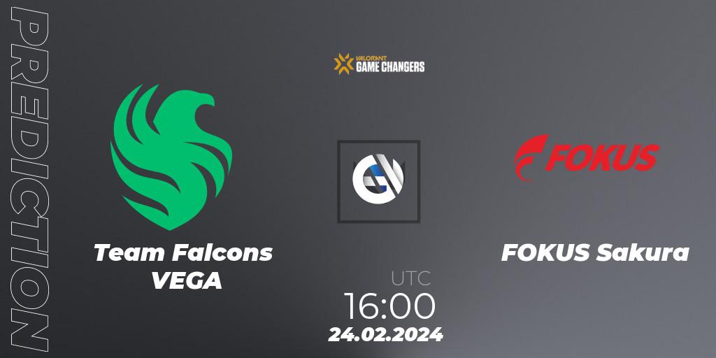 Prognose für das Spiel Team Falcons VEGA VS FOKUS Sakura. 24.02.2024 at 16:00. VALORANT - VCT 2024: Game Changers EMEA Stage 1