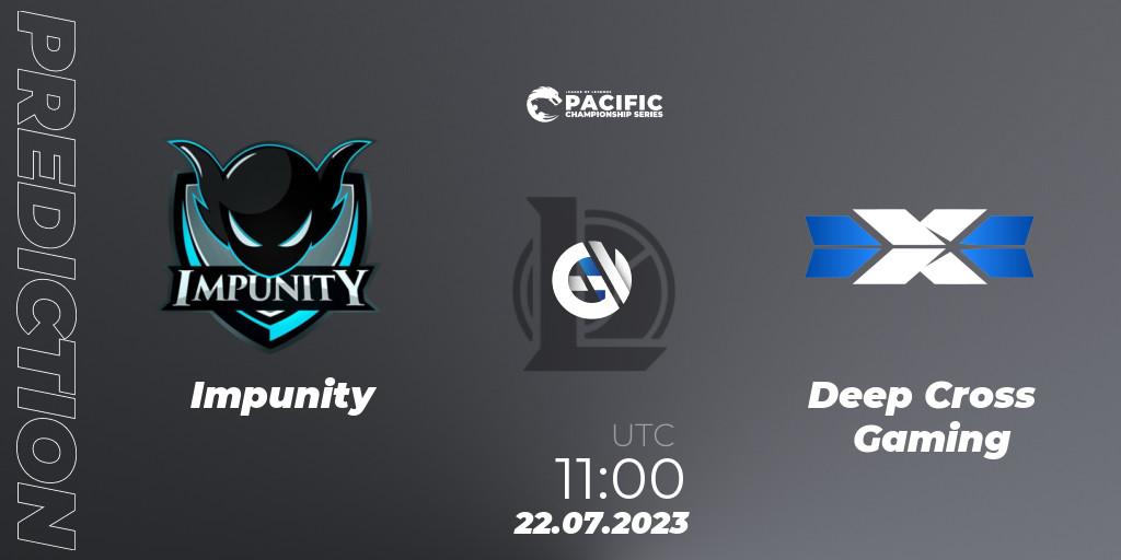 Prognose für das Spiel Impunity VS Deep Cross Gaming. 22.07.2023 at 11:00. LoL - PACIFIC Championship series Group Stage