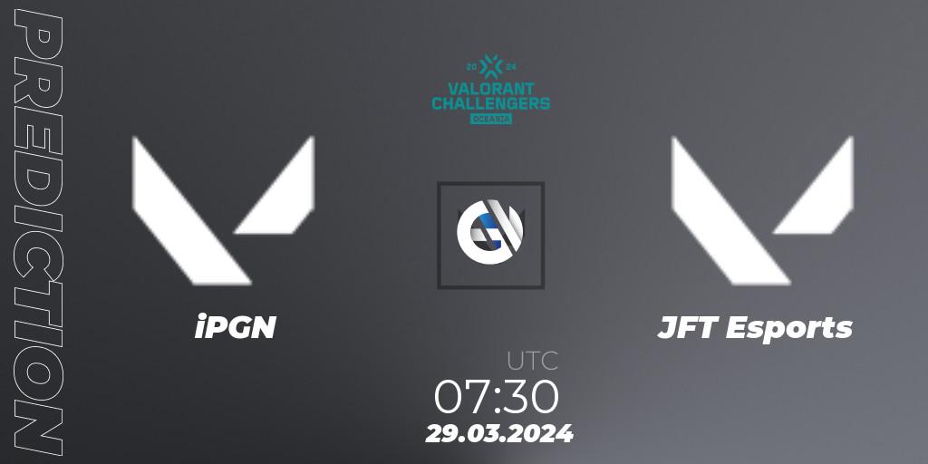 Prognose für das Spiel iPGN VS JFT Esports. 29.03.2024 at 07:30. VALORANT - VALORANT Challengers 2024 Oceania: Split 1