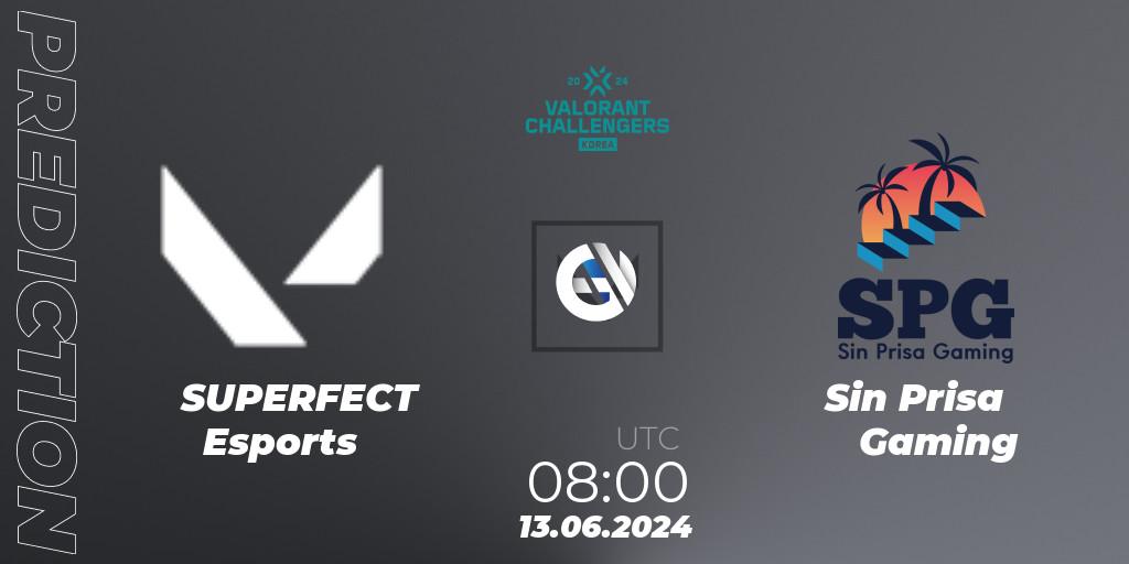 Prognose für das Spiel SUPERFECT Esports VS Sin Prisa Gaming. 13.06.2024 at 06:00. VALORANT - VALORANT Challengers 2024 Korea: Split 2