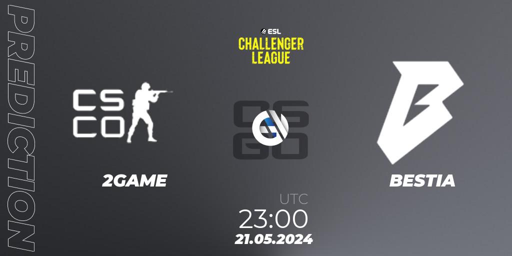Prognose für das Spiel 2GAME VS BESTIA. 21.05.2024 at 23:00. Counter-Strike (CS2) - ESL Challenger League Season 47: South America