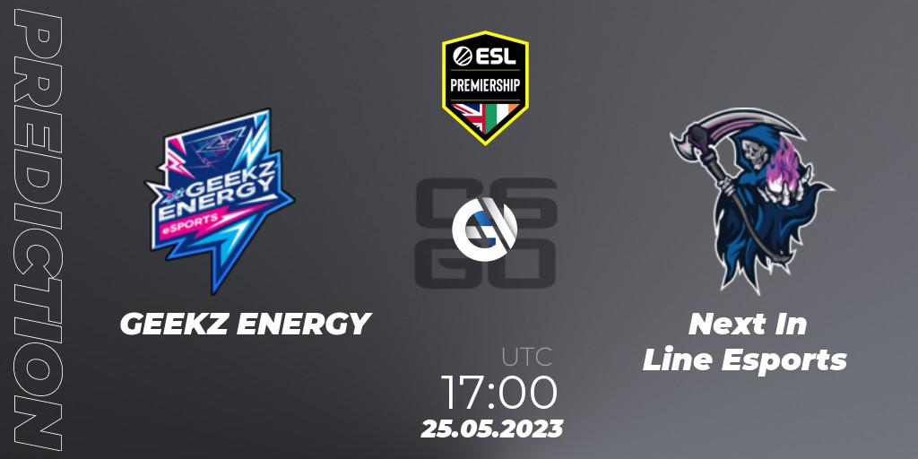 Prognose für das Spiel GEEKZ ENERGY VS Next In Line Esports. 25.05.2023 at 17:00. Counter-Strike (CS2) - ESL Premiership Spring 2023