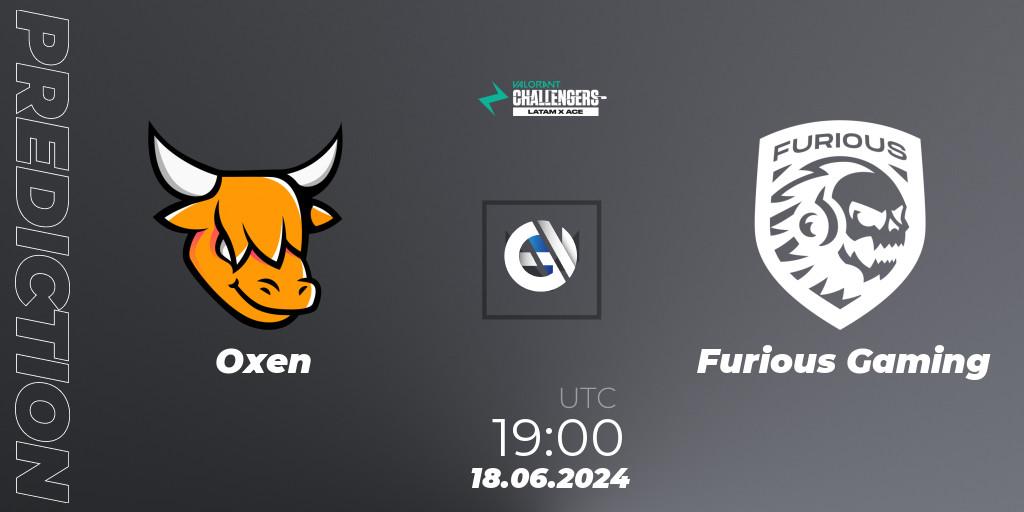 Prognose für das Spiel Oxen VS Furious Gaming. 18.06.2024 at 19:00. VALORANT - VALORANT Challengers 2024 LAS: Split 2