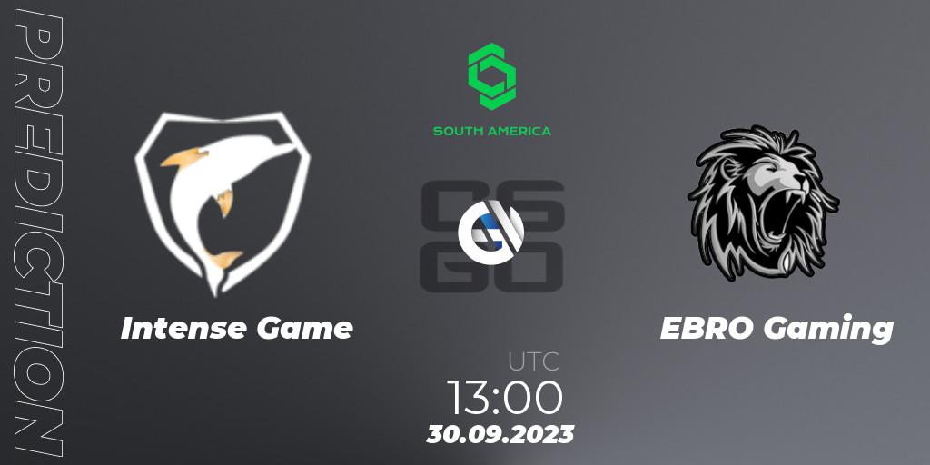 Prognose für das Spiel Intense Game VS EBRO Gaming. 30.09.23. CS2 (CS:GO) - CCT South America Series #12: Closed Qualifier