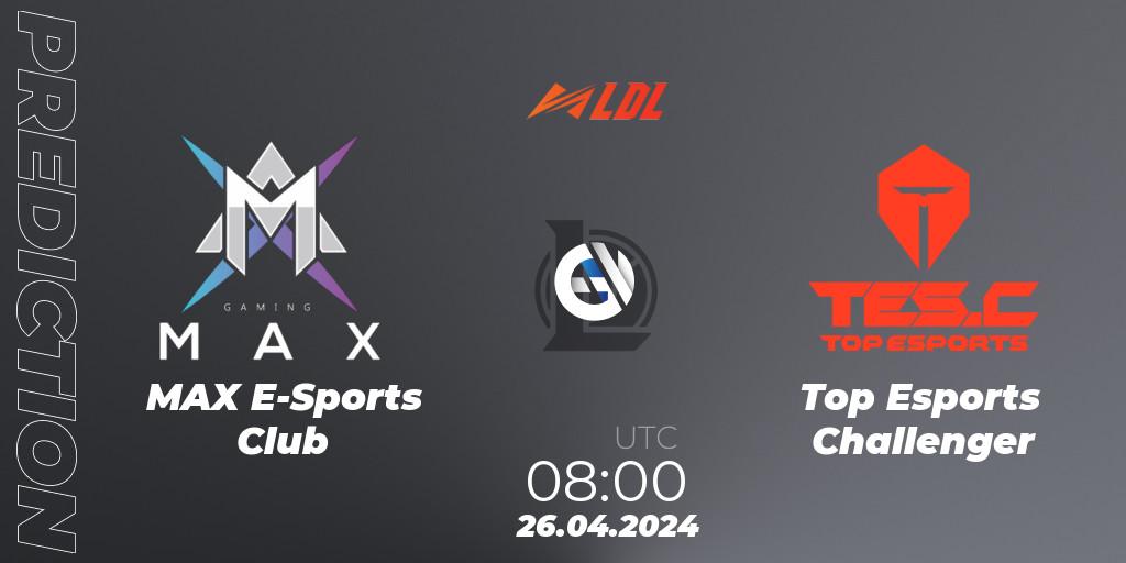Prognose für das Spiel MAX E-Sports Club VS Top Esports Challenger. 26.04.2024 at 08:00. LoL - LDL 2024 - Stage 2
