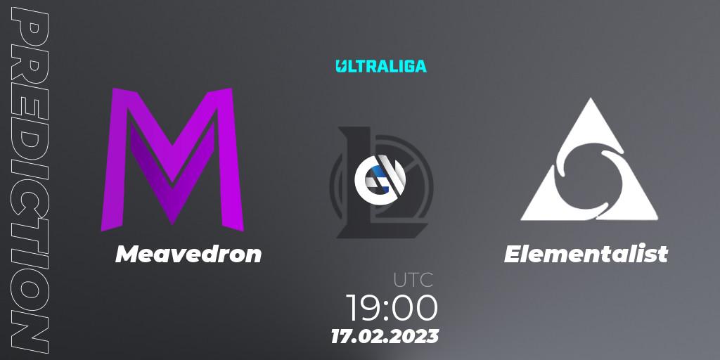 Prognose für das Spiel Meavedron VS Elementalist. 17.02.2023 at 19:00. LoL - Ultraliga 2nd Division Season 6