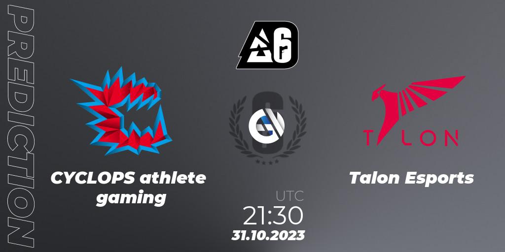Prognose für das Spiel CYCLOPS athlete gaming VS Talon Esports. 31.10.23. Rainbow Six - BLAST Major USA 2023