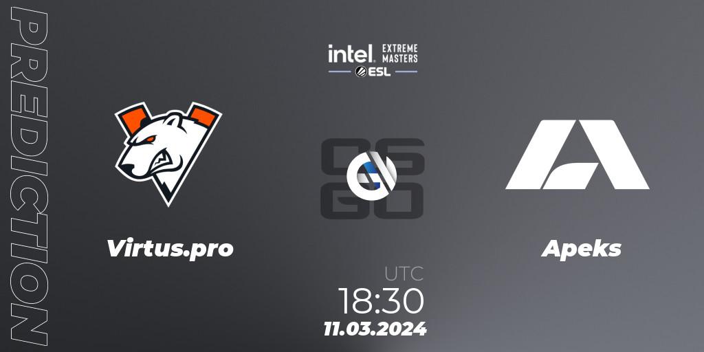 Prognose für das Spiel Virtus.pro VS Apeks. 11.03.24. CS2 (CS:GO) - Intel Extreme Masters Dallas 2024: European Closed Qualifier