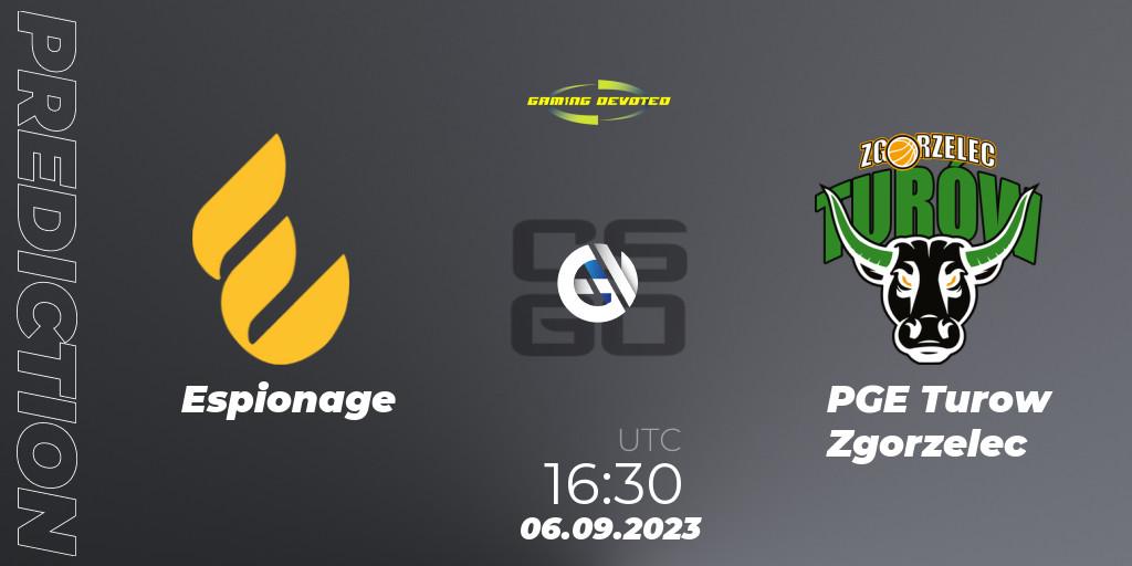 Prognose für das Spiel Espionage VS PGE Turow Zgorzelec. 06.09.2023 at 16:30. Counter-Strike (CS2) - Gaming Devoted Become The Best