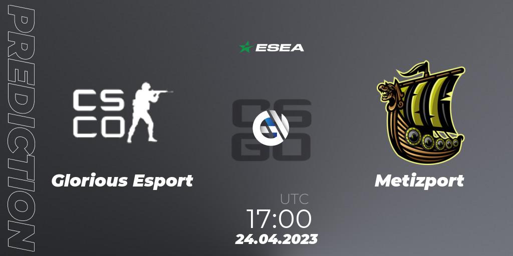 Prognose für das Spiel Glorious Esport VS Metizport. 24.04.2023 at 17:00. Counter-Strike (CS2) - ESEA Season 45: Advanced Division - Europe
