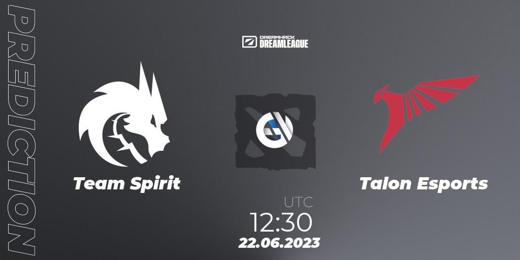 Prognose für das Spiel Team Spirit VS Talon Esports. 22.06.2023 at 12:28. Dota 2 - DreamLeague Season 20 - Group Stage 2