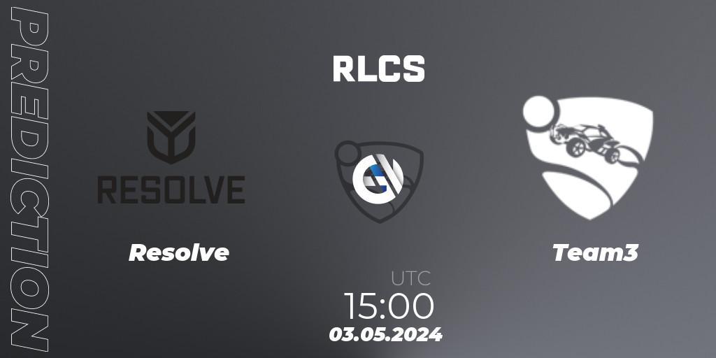 Prognose für das Spiel Resolve VS Team3. 03.05.2024 at 15:00. Rocket League - RLCS 2024 - Major 2: EU Open Qualifier 4