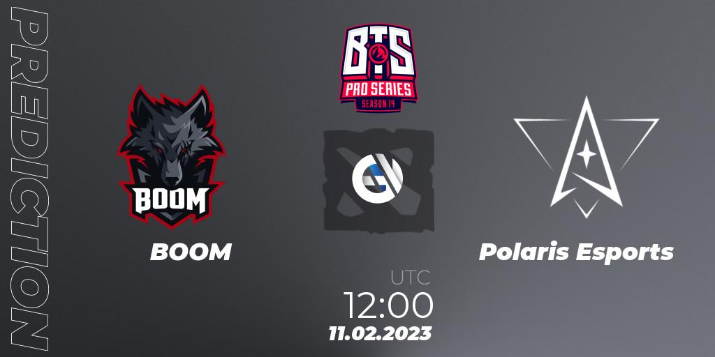 Prognose für das Spiel BOOM VS Polaris Esports. 11.02.2023 at 11:02. Dota 2 - BTS Pro Series Season 14: Southeast Asia