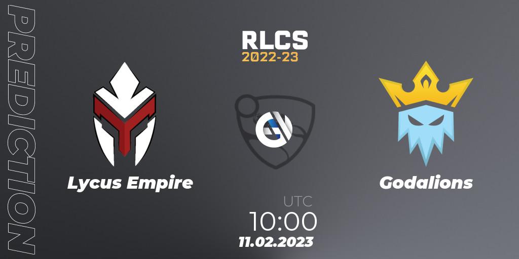 Prognose für das Spiel Lycus Empire VS Godalions. 11.02.2023 at 10:00. Rocket League - RLCS 2022-23 - Winter: Asia-Pacific Regional 2 - Winter Cup
