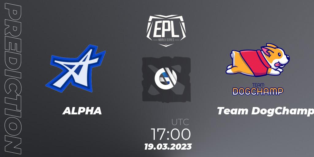 Prognose für das Spiel ALPHA VS Team DogChamp. 19.03.2023 at 17:00. Dota 2 - European Pro League World Series America Season 4