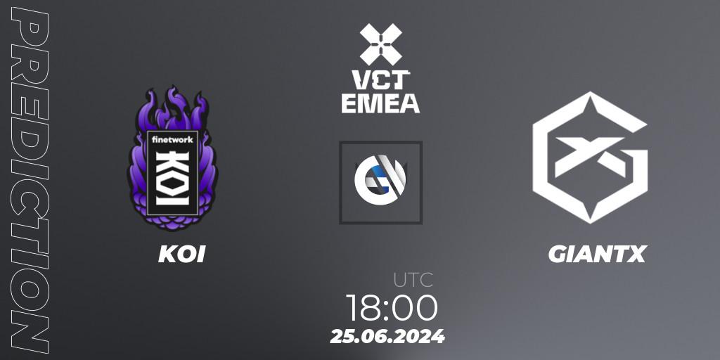 Prognose für das Spiel KOI VS GIANTX. 25.06.2024 at 18:00. VALORANT - VALORANT Champions Tour 2024: EMEA League - Stage 2 - Group Stage