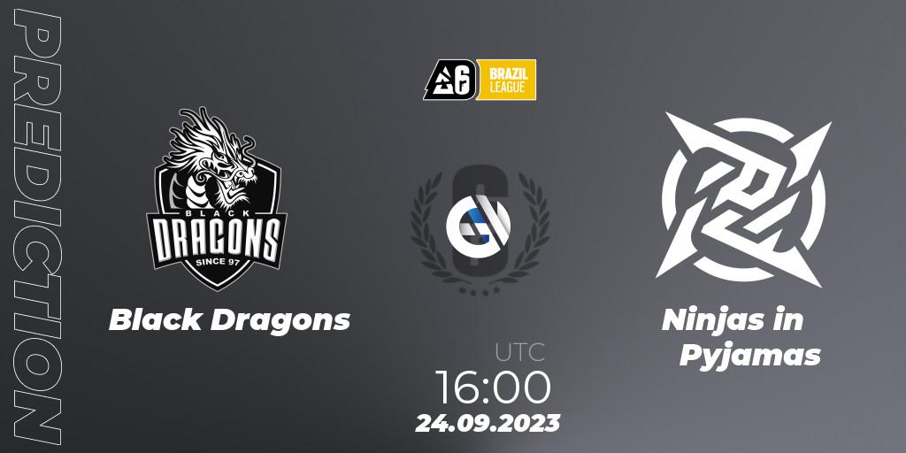 Prognose für das Spiel Black Dragons VS Ninjas in Pyjamas. 24.09.2023 at 16:00. Rainbow Six - Brazil League 2023 - Stage 2