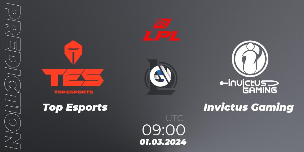Prognose für das Spiel Top Esports VS Invictus Gaming. 01.03.24. LoL - LPL Spring 2024 - Group Stage