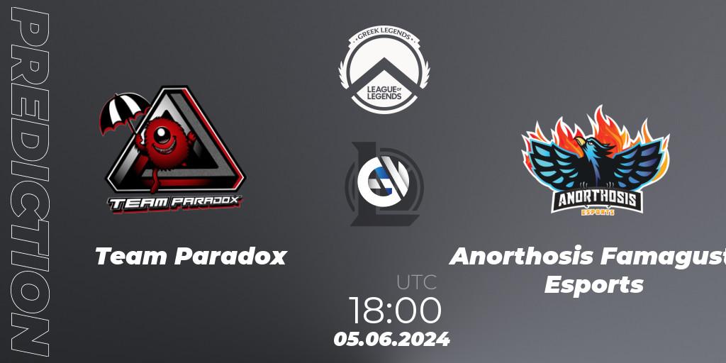 Prognose für das Spiel Team Paradox VS Anorthosis Famagusta Esports. 05.06.2024 at 18:00. LoL - GLL Summer 2024