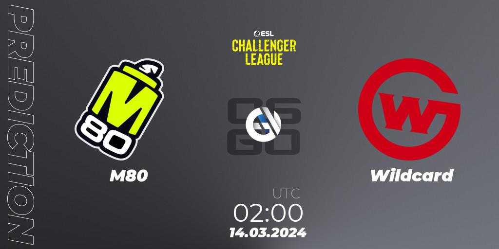 Prognose für das Spiel M80 VS Wildcard. 14.03.2024 at 02:00. Counter-Strike (CS2) - ESL Challenger League Season 47: North America