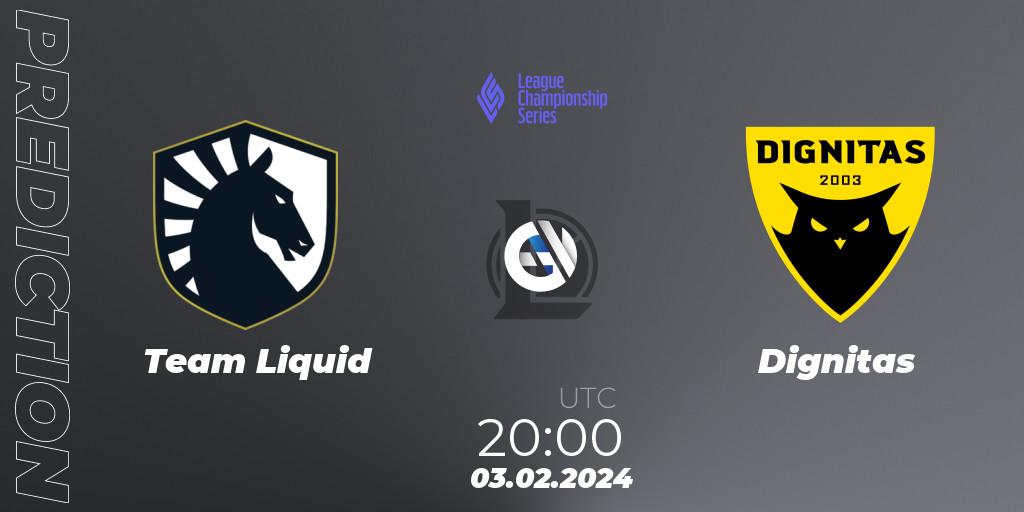 Prognose für das Spiel Team Liquid VS Dignitas. 03.02.24. LoL - LCS Spring 2024 - Group Stage