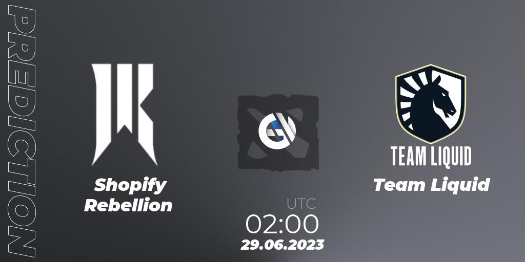 Prognose für das Spiel Shopify Rebellion VS Team Liquid. 29.06.23. Dota 2 - Bali Major 2023 - Group Stage